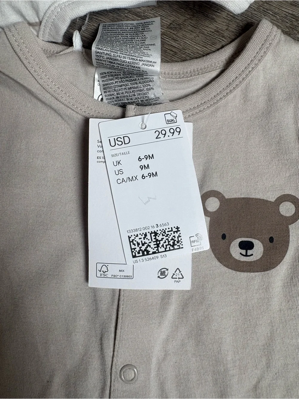 H&M Cream Short-Sleeve Bear Print Pajama Romper Set of 3